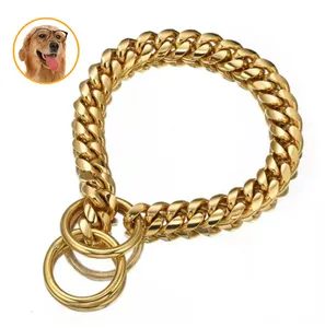 Coleira de cachorro de ouro ajustável de aço inoxidável luxuosa com fivela de metal em cores personalizadas TTT