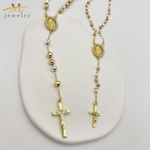 JML Collar Religioso Tricolor de la Virgen María Chapado en Oro de 14K Collar Cristiano con Ankh Collar Católico <span class=keywords><strong>del</strong></span> Rosario - Product Image 6