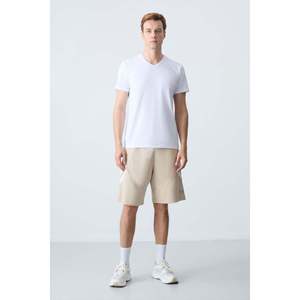 Shorts pour homme en coton beige, épais, doux, texturé, coupe standard, basique - 81281 - Beige - Product Image 5