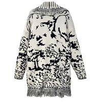 E & L OEM hiver dames élégant mi-long Jacquard tricoté Cardigan ouvert poitrine revers gland à manches longues Style décontracté pull