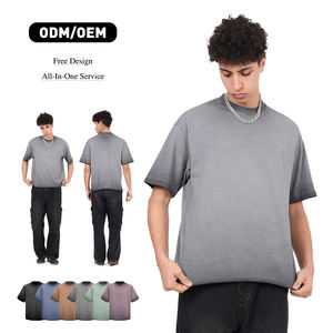 Camiseta Vintage Holgada para Hombre, de Algodón Puro 275GSM, con Efecto Desgastado y Deshilachado, Color Base Invertido del Fabricante - Product Image 1