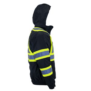 Abbigliamento da lavoro ad alta visibilità Bomber di sicurezza riflettente uniforme X giacca posteriore cappotto a maniche lunghe con cappuccio - Product Image 4