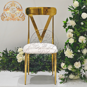 Chaise d'hôtel de mariage rembourrée de luxe européenne populaire trône de salle à manger en métal acier inoxydable jambe d'or - Product Image 4