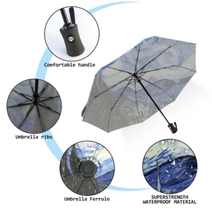 Factory Direct Selling Fully-Automatic Manual Open Iron <b>Frame</b> Compact Umbrella Starry Night Oil Painting Pattern UV Protection - Product Image 2
