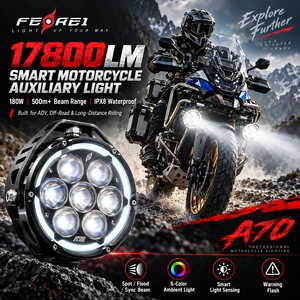 FEREI <span class=keywords><strong>A70</strong></span> 17800LM Luci Ausiliarie LED per Moto, Fari a Lungo Raggio, Luci Fendinebbia Fuoristrada 180W, Luce Ambientale a 6 Colori - Product Image 1