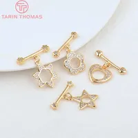 Fermoirs à bascule en laiton plaqué or 24 carats avec incrustations de zircones cubiques en forme d'étoile, de cœur et de fleur pour colliers et bracelets - Vente en gros