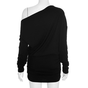 Abiti Corti da Donna Casual con Spalla Asimmetrica e Maniche Lunghe, Tinta Unita, Tendenza 2026 - Product Image 6