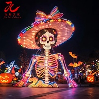 Lanterne géante en forme de squelette de fille avec chapeau de paille, figurine de crâne LED étanche faite à la main de Zigong pour la décoration de parcs à thème d'Halloween