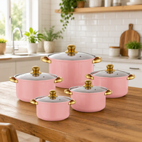 Ensemble de 12 casseroles en acier inoxydable antiadhésif rose avec couvercles en verre, compatibles gaz et induction, casseroles, marmites à soupe, poêles à frire