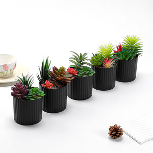 Mini Macetas de PVC con 3 <span class=keywords><strong>Suculentas</strong></span> Artificiales y Árboles, Color Negro, Decoración de Jardín Interior, Vegetación para el Año Nuevo Chino y Cumpleaños - Product Image 2