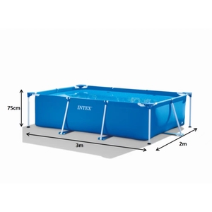 Piscine familiale rectangulaire hors sol en métal avec structure en acier inoxydable et revêtement en PVC 300cmX200cmX75cm - Product Image 1