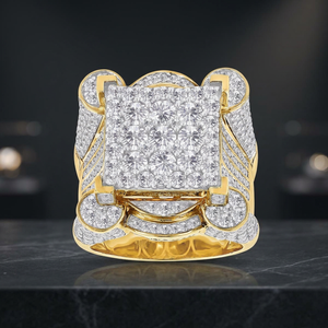 Anillo de Cóctel de Oro Sólido de 14K de Lujo para Mujer con Moissanita de Corte Brillante Redondo, Diseño Geométrico, Joyería de Boda - Product Image 3