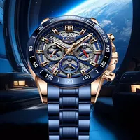 Montre Homme de Luxe Tendance, Creuse en Acier Inoxydable, Simple, Décontractée, Sportive, Résistante à l'Eau 3 ATM, à Quartz, avec Bouton Poussoir Caché L8944
