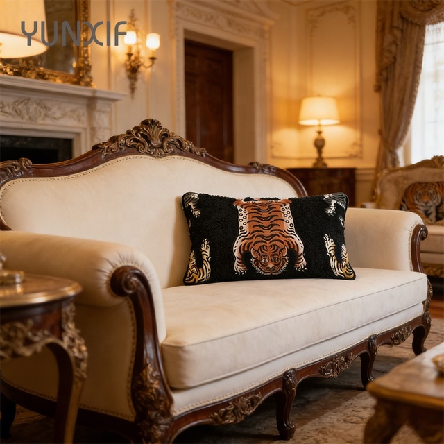 Luxury Bohemian Art Tiger Pattern Textured Pillowcase Black Pillow Covers  Home Decor Cover for Bedroom Living Room