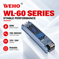 Alimentation LED ultra-mince à sortie unique WEHO WL-60 Series 60W 12V 24V pour enseignes lumineuses et éclairage de vitrine