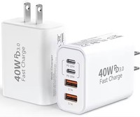 Offre Spéciale 40W Fast PD Charger 2 Type-C 2 Ports USB Protection OCP QC3.0 pour les prises UE AU US UK certifiées UL