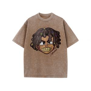 Camiseta de calle de algodón puro 100% lavada con ácido Retro para hombre, camiseta de manga corta de gran tamaño de Hip Hop, camiseta de secado rápido directa de fábrica - Product Image 1