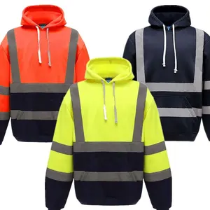 Venta al por mayor de alta visibilidad Super calidad logotipo personalizado trabajo uniforme hivis reflectante seguridad sudadera chaqueta sudaderas con capucha