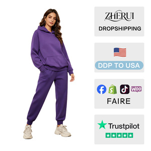 Superior Quality Breathable Womens Crew Neck Hooded Sweatshirt Set for Daily <b>Wear</b> - Product Image 2