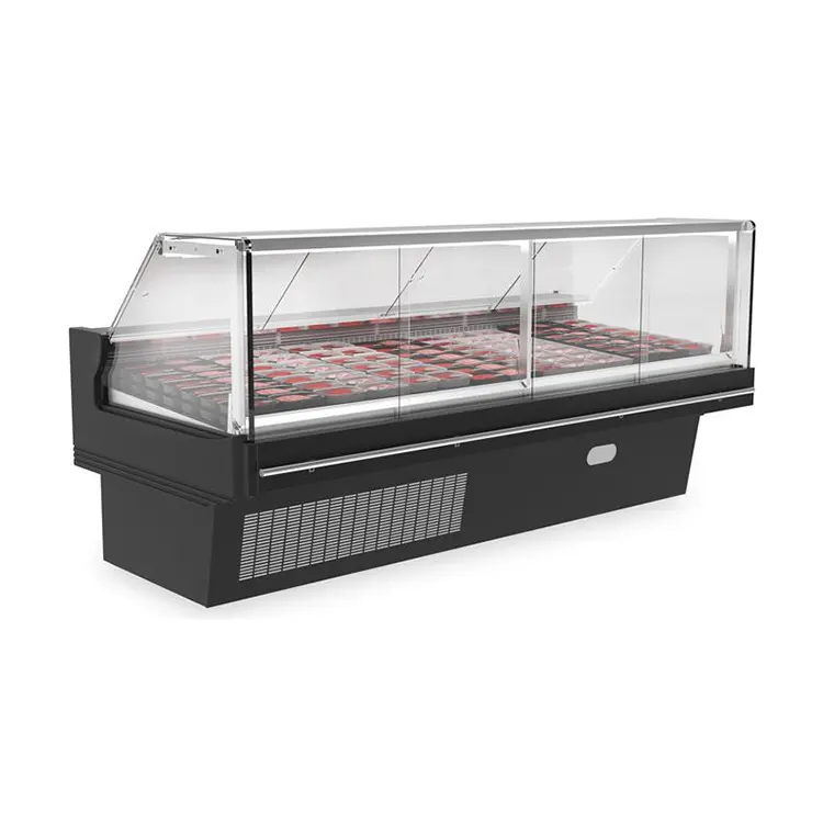 Supermarket Commercial Food Showcase Open Fish Meat Deli Display Chiller Refrigerator Curved Glass