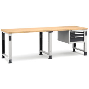 Établi réglable Fami Master 250cm en gris avec plateau en bois et 3 tiroirs - Product Image 1