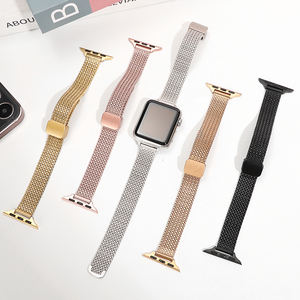 IWatch Se3456789世代用高級小型小麦穂型磁気バックルヘリンボーンメッシュステンレススチール製腕時計ストラップ - Product Image 2