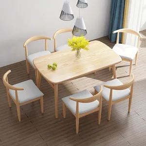 İskandinav dikdörtgen ahşap masaüstü paslanmaz çelik çerçeve 6 sandalye yemek odası mobilyası yemek masası seti