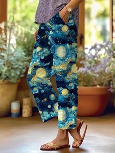 <span class=keywords><strong>Pantalon</strong></span> palazzo ample en coton et <span class=keywords><strong>lin</strong></span> pour <span class=keywords><strong>femme</strong></span>, <span class=keywords><strong>grande</strong></span> <span class=keywords><strong>taille</strong></span>, style bohème, à fleurs, avec cordon de serrage et <span class=keywords><strong>taille</strong></span> élastique, idéal pour l'été - Product Image 2