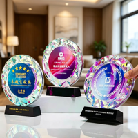 Trophée rond en cristal arc-en-ciel personnalisé WDY Small Bridge, impression UV couleur, gravure laser, plaque de récompense en verre rond