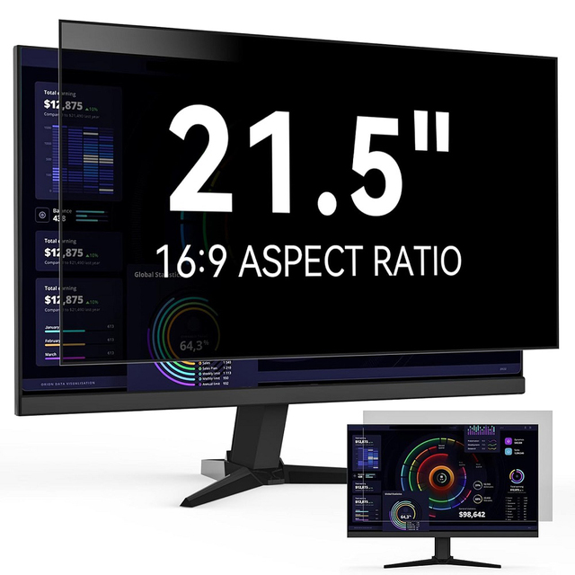 21.5 Inch Computer Privacy Screen Filter for 16:9 Widescreen Monitor, Removable Eye Protection Anti Glare Filter Privacy Shield