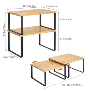 <b>Kitchen</b> Storage <b>Rack</b> Wood And Iron Rectangle Standing Type Multifunctional Organizer For Countertop Use - Product Image 3
