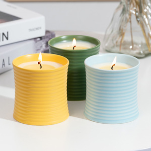 Custom Slim Waist Ceramic Cup Soy Wax <b>Candle</b> Smokeless Fresh Scent <b>Long</b> Lasting Home Aromatherapy Ornament - Product Image 2