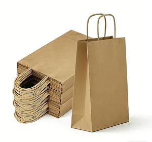 Sacs en papier kraft recyclables marron et blanc avec poignées, design simple, pour boutiques et promotions - Product Image 5