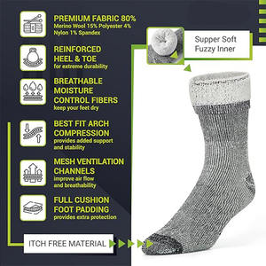 Merino Wool Caminhadas Camping Meias Térmica Quente Tripulação Inverno Bota Meia Térmica para Homens e Mulheres - Product Image 2