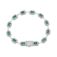 YYN Ensemble rectangulaire en cuivre et zirconium vert, avec zirconiums en une seule rangée, style streetwear hip-hop, fournisseur de bijoux de marque de mode