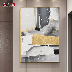 Pintura Moderna y Sencilla de Paisaje Abstracto, Óleo a Mano sobre Lienzo, Decoración con Hojas Doradas en Blanco y Negro, Tamaño Personalizado - Product Image 3