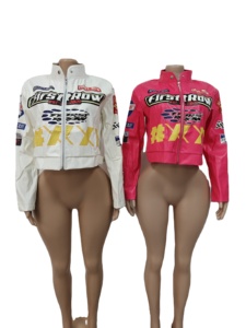 <span class=keywords><strong>Chaquetas</strong></span> de <span class=keywords><strong>Mujer</strong></span> con Estampado de Cuero Estilo Urbano, Novedades de Otoño Invierno, Chaqueta Corta con Parches de Letras, Chaqueta de Motociclista con Cremallera - Product Image 3