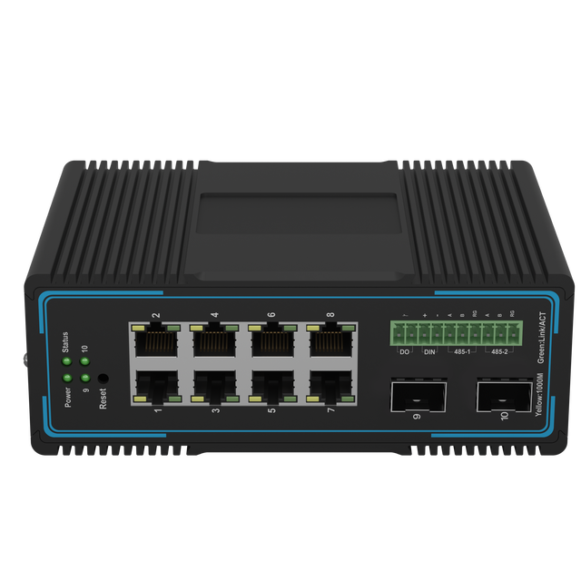 Managed Industrial Switches Layer 2 8 * 10/100/1000Base-T Ethernet Ports 2*RS485 /2*RS232 1*DIN 1*DOUT 2 * 10G BASE-X SFP+