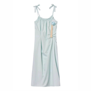 Abito Estivo da Donna Stile Spiaggia Verde Menta con Spalline, Vestito Lungo a Vita Alta Linea A per Viaggi - Product Image 5