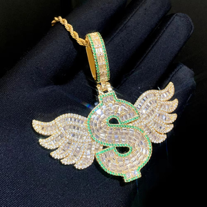Collar con Colgante de Dólar Alado de Latón Esmaltado con Circonita Cúbica, Chapado <span class=keywords><strong>en</strong></span> Oro, Estilo Hip Hop, para Hombre y Mujer, <span class=keywords><strong>Precio</strong></span> de Fábrica - Product Image 1