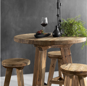 चीनी कस्टम सरल दौर उच्च लकड़ी बार क्लब पैर मल कुर्सियों - Product Image 2