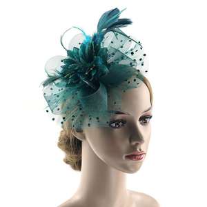 Tocado elegante de plumas para <span class=keywords><strong>novia</strong></span> con <span class=keywords><strong>velo</strong></span> de lunares y pinza para el pelo de flores, tocado de boda de estilo Vintage, sombrero de Festival - Product Image 3