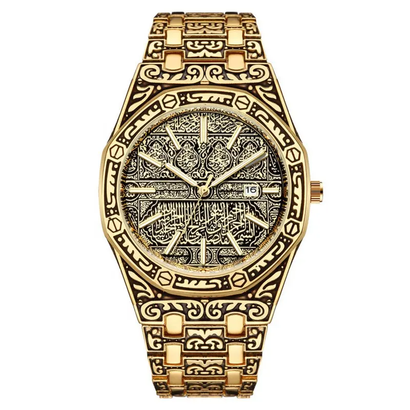 Hot Selling Classic Vintage Gold Date Quartz Men Wristwatches Luminous Engrave Creative Watches Men Wrist