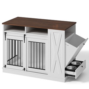 Luxuriöse Moderne Farmhaus-Holzhundehütte mit Schiebetür im Scheunenstil, Große Innenhundehütte mit Futterstation und Aufbewahrungsschubladen - Product Image 6
