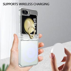 Coque de téléphone transparente avec anneau de support antichoc pour Samsung Galaxy Z Flip 6 et Flip5, en TPU et PC avec charnière - Product Image 3