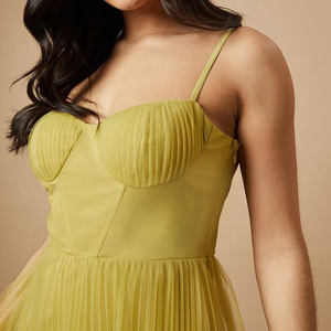 מותאם אישית בכמויות קטנות שמלת ערב צהוב חרדל נשים עם פרטים עדינים - Product Image 4