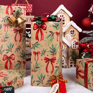 MAYPLUSS Christmas Wrapping Paper 17in X 33ft Kraft Bow Holly Pattern Single Side Reversible Gift <b>Wrap</b> - Product Image 2