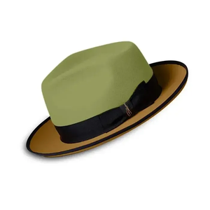 Olive Green <b>Wool</b> Fedora Hat With Black Band 56-58CM Unisex Adult Casual European Style - Product Image 2