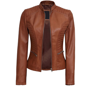 Chaqueta de Cuero Estilo Motero con Relleno de Algodón, Cierre de Cremallera, Cuello Solapa en V, Mangas Largas, Bolsillos con Cremallera, Chaqueta de Cuero con Múltiples Detalles - Product Image 1