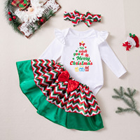 Combinaisons de Noël rouges superposées en coton/polyester écologiques à motifs de dessins animés pour l'hiver, costume du Nouvel An, ensemble de 4 vêtements pour bébés filles